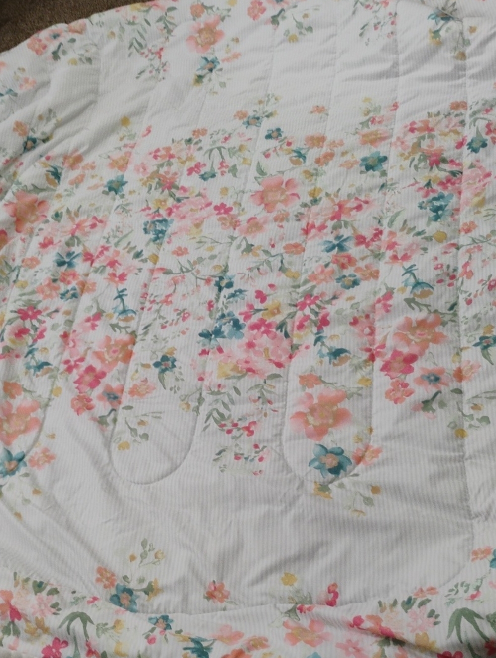Floral Cotton Quilt - Pink, Peach & Teal on White
